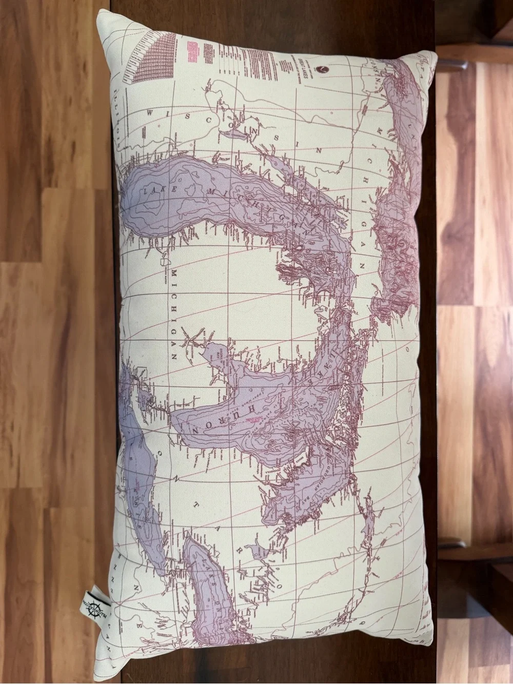 Map Print Decorative Pillow - Pink and Cream